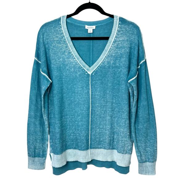 Sundance CeCe V-Neck Lightweight Cotton Sweater Boho Faded Turquoise Size Small - Picture 2 of 9